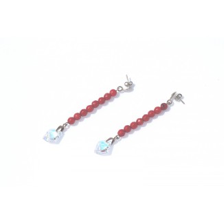 JC - EARRING RED CORAL WITH SWAROVSKI PENDANT